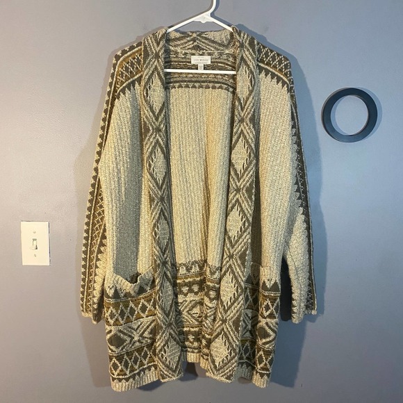 Lucky Brand Sweaters - Lucky Brand Tan Aztec Thick Knit Cardigan Sweater Sz 1X